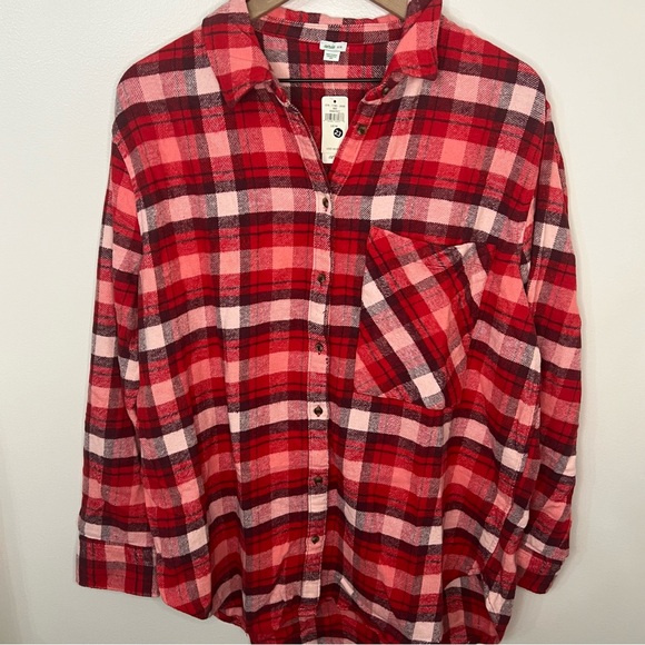 aerie Tops - NWT Aerie Red Flannel Button Up Size Medium Women's Winter Cozy Oversized